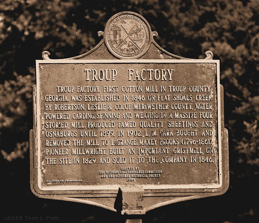 Troup Factory Historical Marker Photograph by Tara Potts