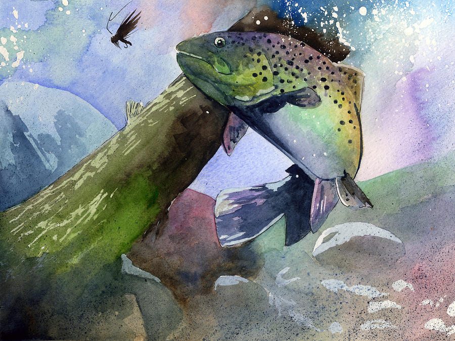 Trout and Fly Painting by Sean Parnell