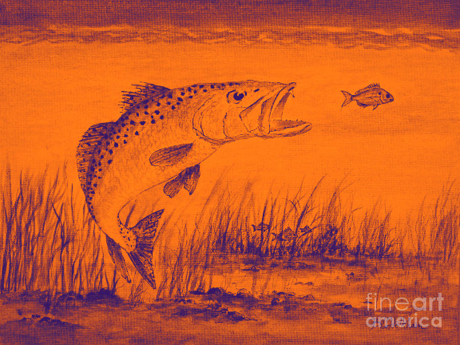 Trout Attack 2 In Orange Painting by Bill Holkham