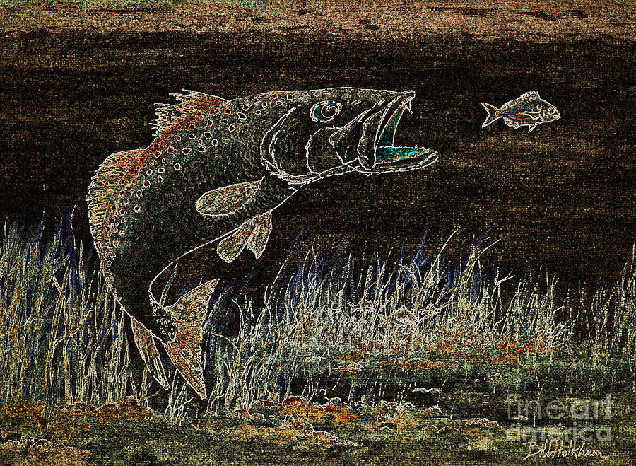 Trout Attack 3 In Brown and Gold Painting by Bill Holkham