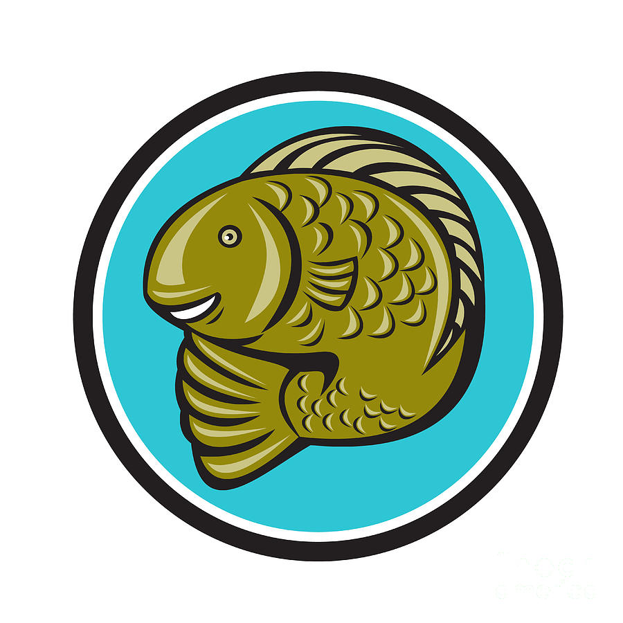 Trout Digital Art - Trout Fish Jumping Circle Cartoon  by Aloysius Patrimonio