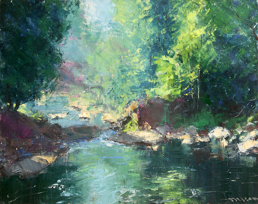 Trout Pool in Morning Mist Painting by Tom Nelson - Fine Art America