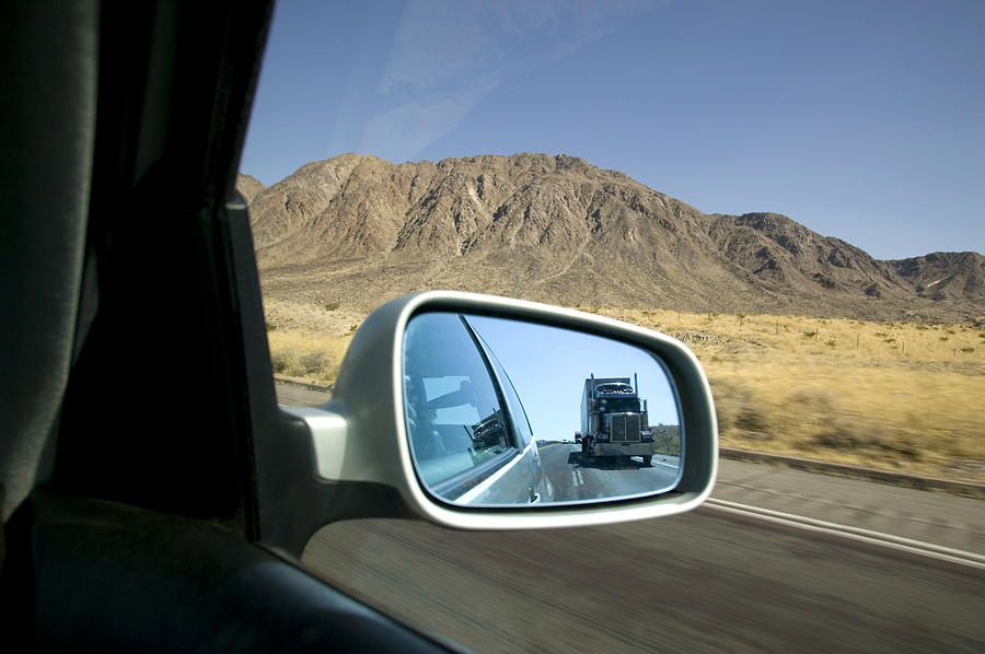 Truck In A Rearview Mirror Photograph by Mark Harmel