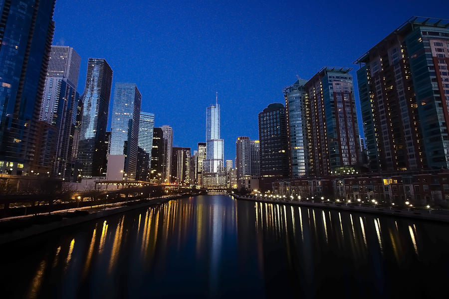 Trump Tower and Chicago River at dawn Photograph by Sven Brogren