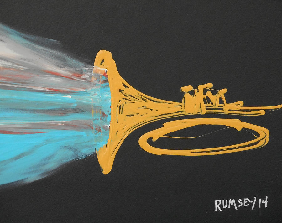 Trumpet Blowing Blue Painting by Rhodes Rumsey