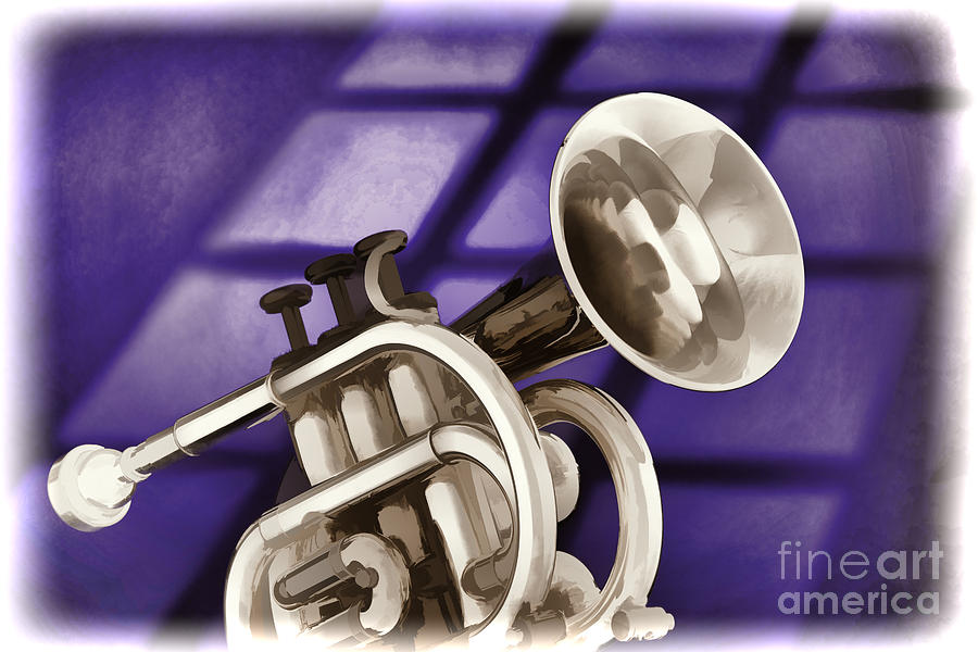 Trumpet Cornet Painting in Colors Purple Blue 3149.02 Painting by M K Miller
