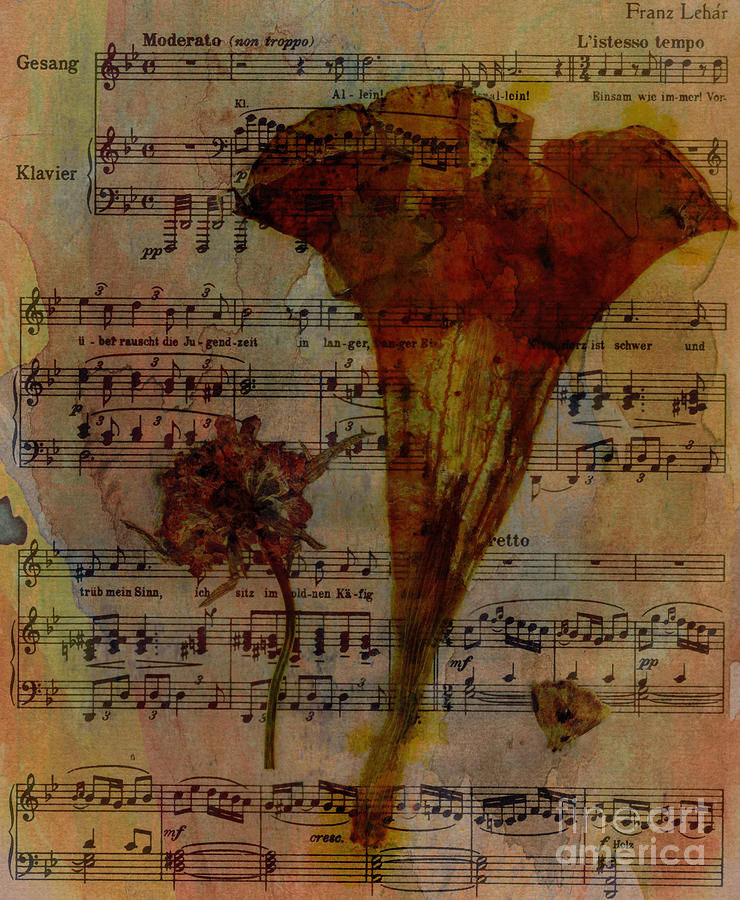 10363 Trumpet Flower On Music Sheet Mixed Media by Colin Hunt