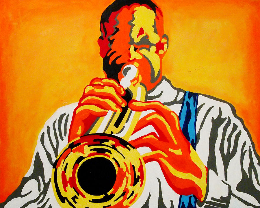 Jazz Painting - Trumpet Jazz Man by Katie Farmer
