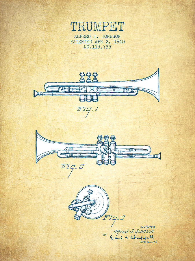 Trumpet Patent From 1940 - Vintage Paper Digital Art