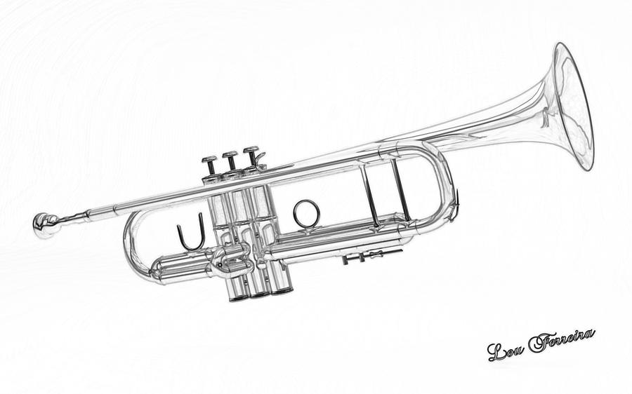 Trumpet Sketch  Digital Art by Louis Ferreira