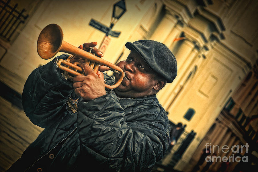 Trumpeting in the Rain Vintage French Quarter Photograph by Kathleen K Parker