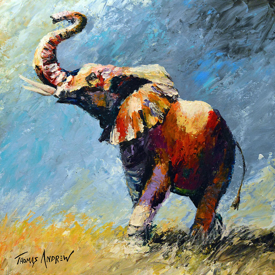 Elephant Painting - Trumpeting Into the Light of Victory by Thomas Andrew