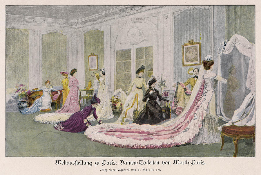 Paris Drawing - Trying On A Party Dress  Chez Maison by Mary Evans Picture Library