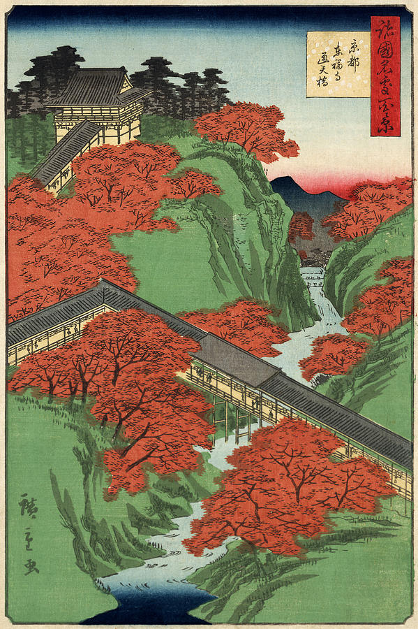 Hiroshige Digital Art - Tsuten Bridge Tofukuji Temple at Kyoto by Georgia Clare