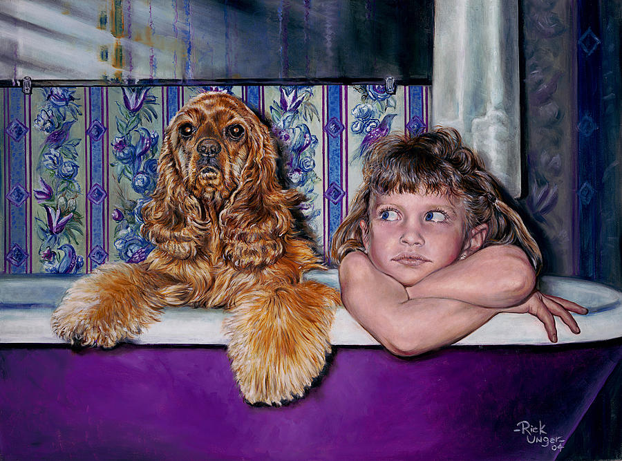 Dog Painting - Tub Buddies by Rick Unger