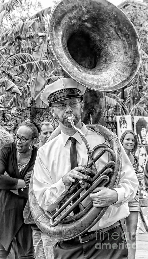 Tuba Player in Jackson Square BW Photograph by Kathleen K Parker