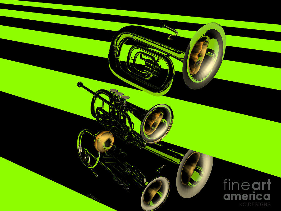 Tuba Cornet and Horn Digital Art by Vintage Collectables
