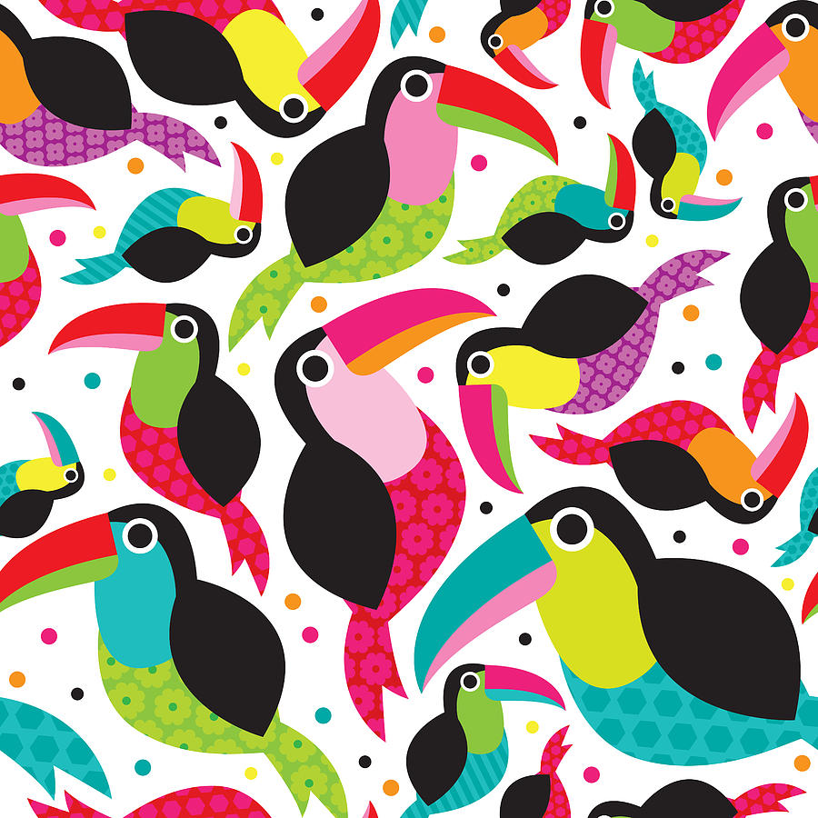 Bird Digital Art - Tucan birds illustration by Little Smilemakers Studio
