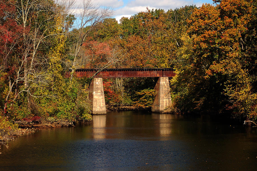 Tuckahoe River Railroad Bridge in Fall Photograph by Bill Swartwout
