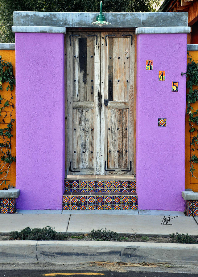 Tucson Barrio Doors - Orange and Purple Photograph by Mark Valentine