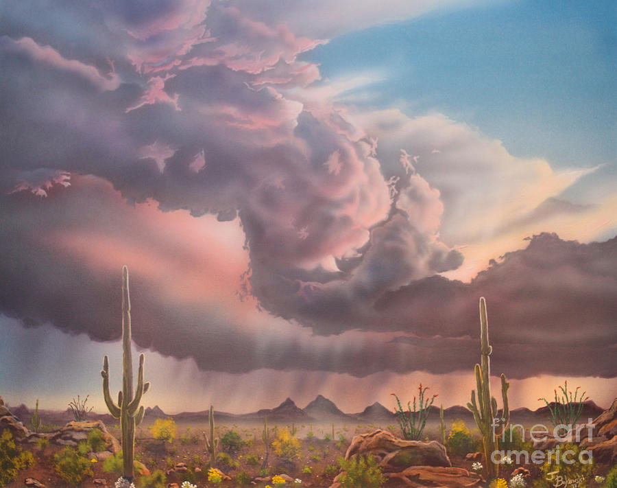 Tucson Mountain Sunset Painting by Jerry Bokowski