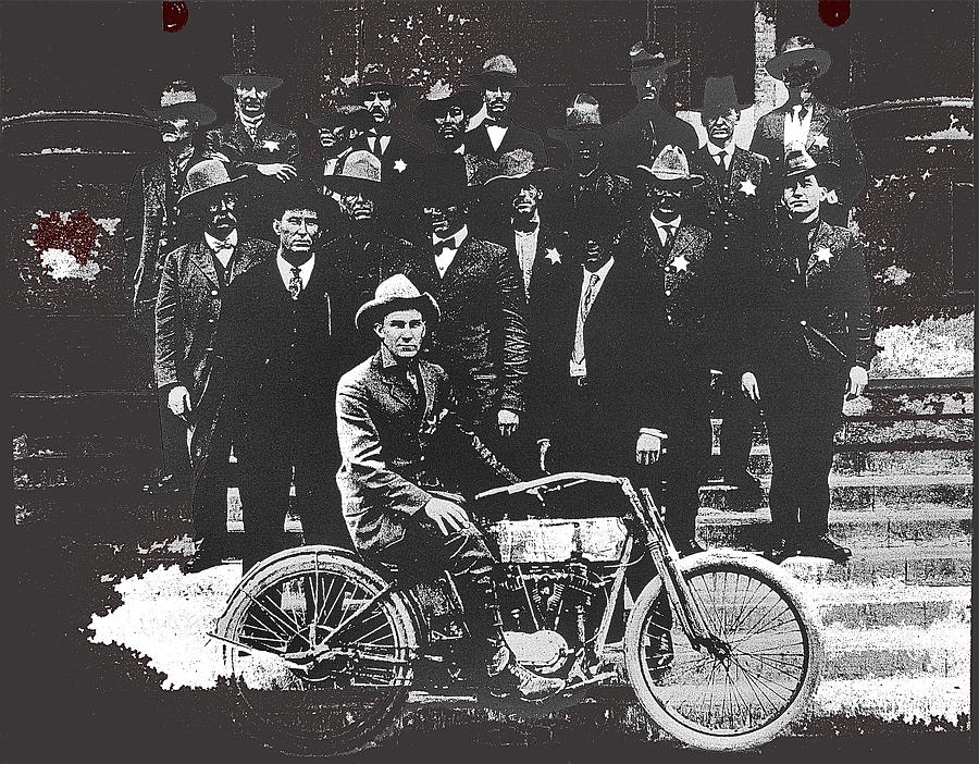 Tucson Police Department  on steps of City Hall with 1st police motorcycle c. 1917 Tucson Arizona Photograph by David Lee Guss