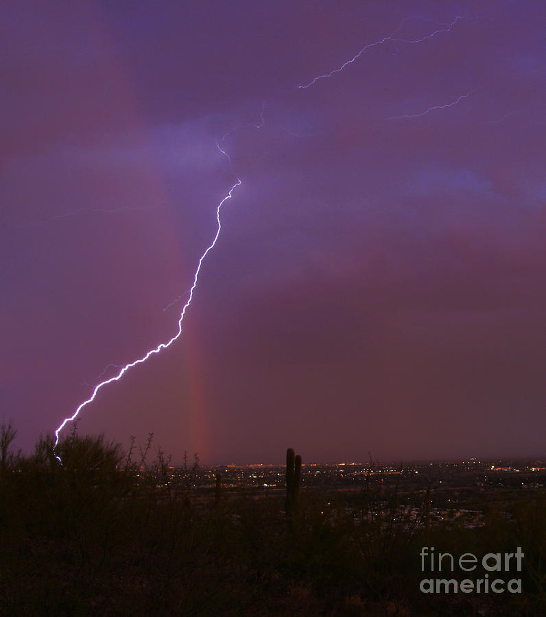 Tucson Rainbow And Lightning Photograph by J L Woody Wooden
