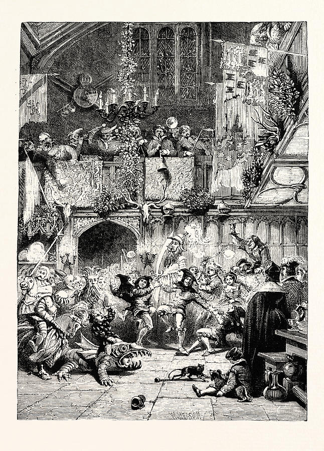 Tudor Times Christmas Revels In The Baronial Hall Drawing by English ...