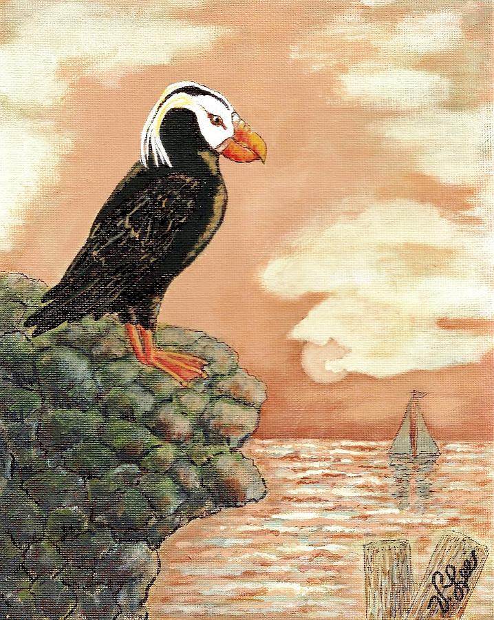 TUFTED PUFFIN at DUSK Painting by VLee Watson