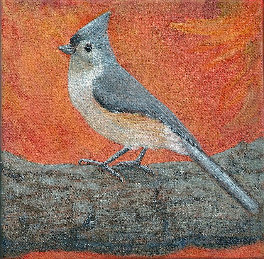 Fall Painting - Tufted Titmouse Autumn by Fran Brooks