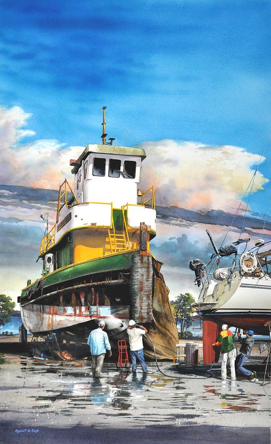 Tugboat Brown Gulf Painting by Robert W Cook 