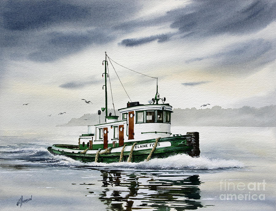 Puget Sound History Painting - Tugboat ELAINE FOSS by James Williamson