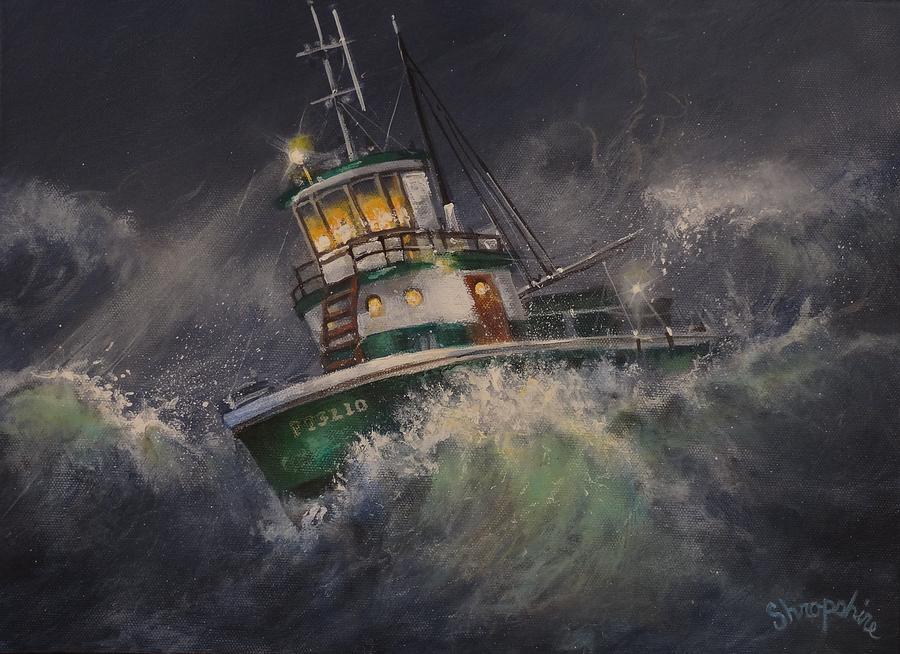 Tugboat in Trouble Painting by Tom Shropshire