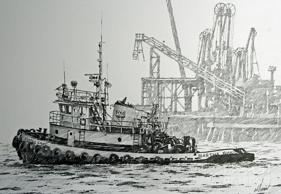 Tugboat MARTHA FOSS Drawing by James Williamson