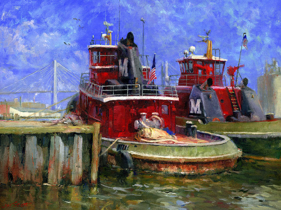 Boat Painting - Tugs At My Heart by Joseph M  Scott
