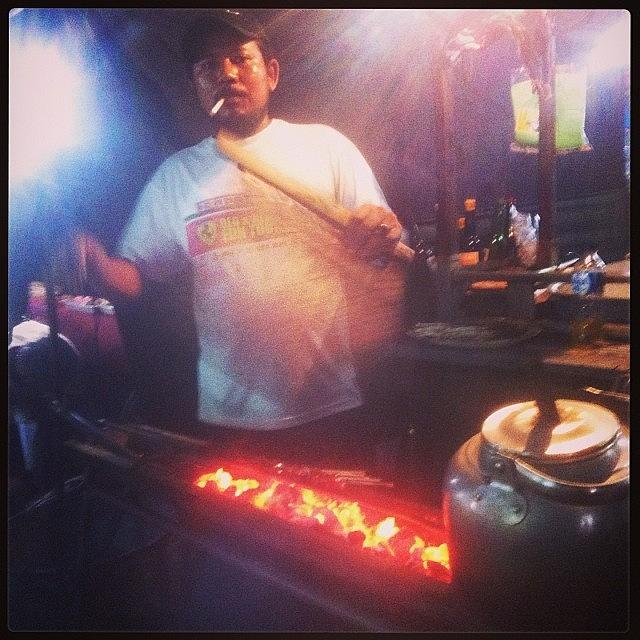 Cooking Photograph - Tukang Satesatay Chef Preparing Flame by Dwi Kresnantaka