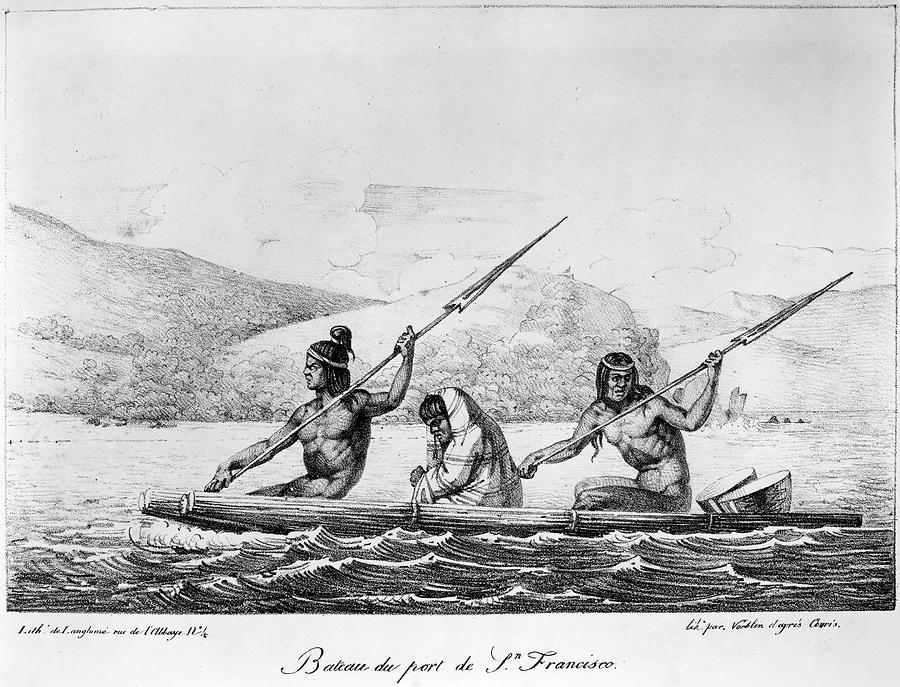Tule Reed Boat, 1816 Painting by Granger