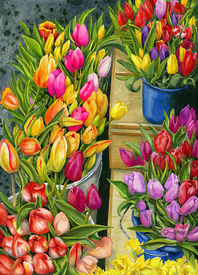 Tulip Painting - Tulip Bouquets by Karen Wright