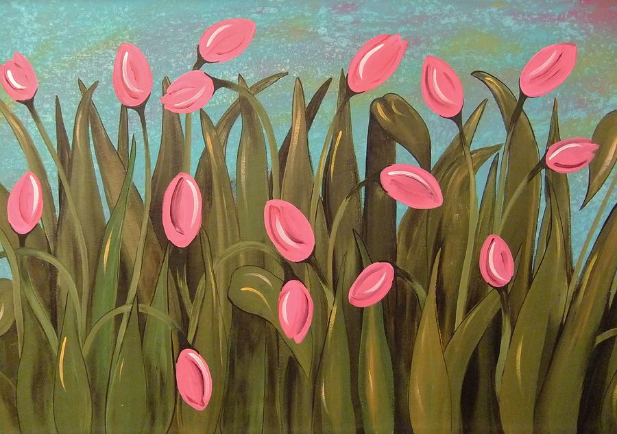Tulip Garden Painting by Cindy Micklos