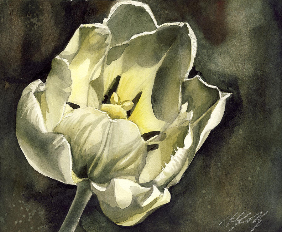 Tulip In White Painting by Alfred Ng