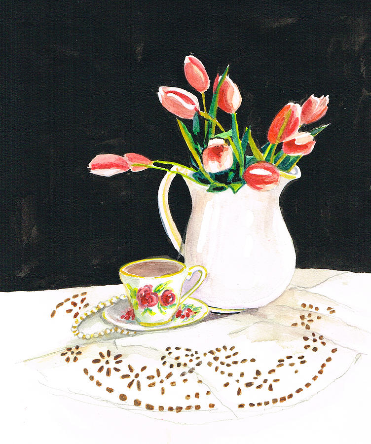 Tulip tea cup Painting by Barbara Surick Fine Art America
