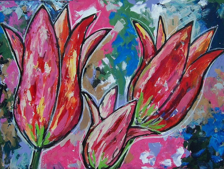 Tulip Trio Painting by Krista Ouellette