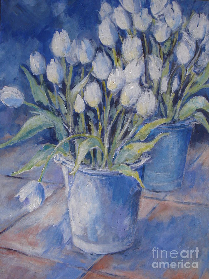 Tulip Painting - Tulips And Buckets by Cathy MONNIER