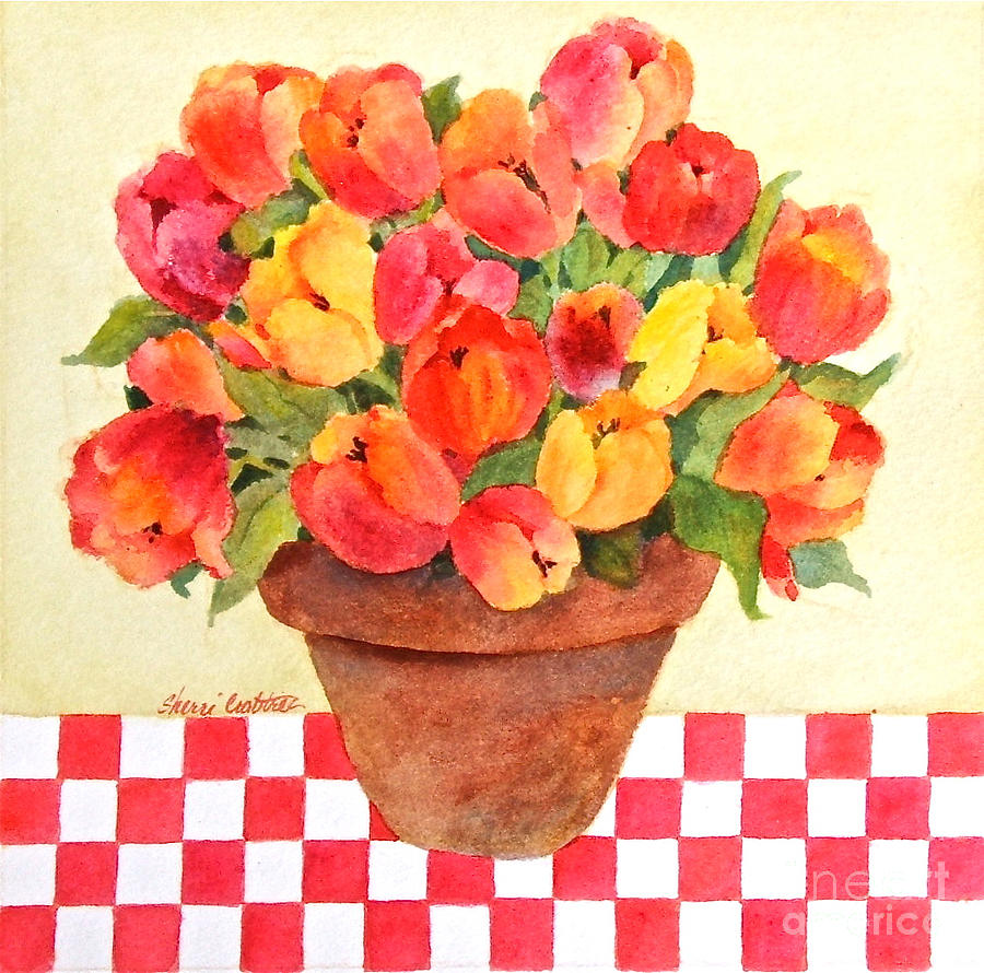 Tulips and Checks Painting by Sherri Crabtree