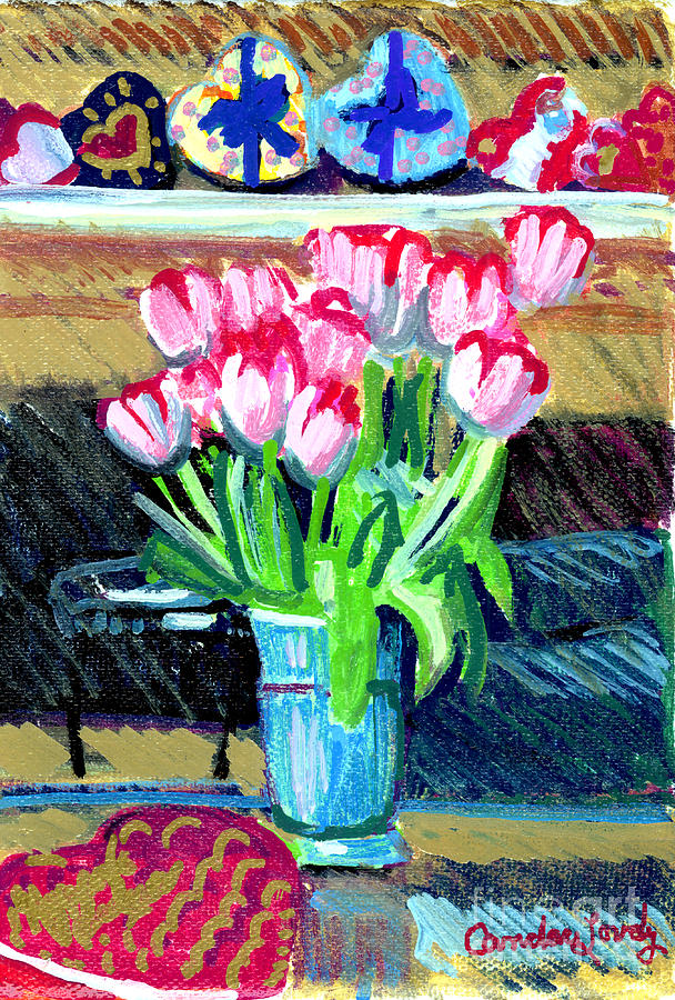 Tulips and Valentines Painting by Candace Lovely