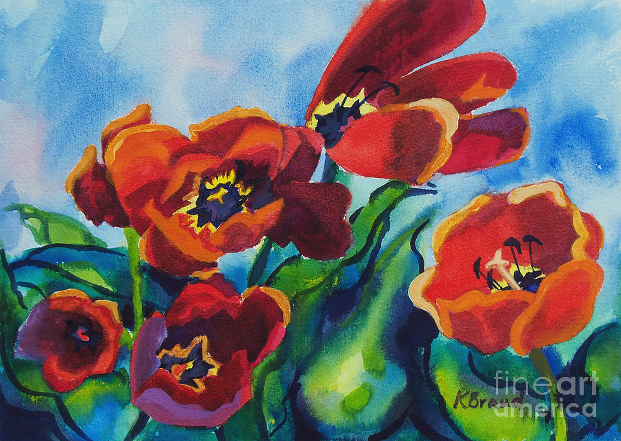 Tulips Blowing in the Wind Painting by Kathy Braud