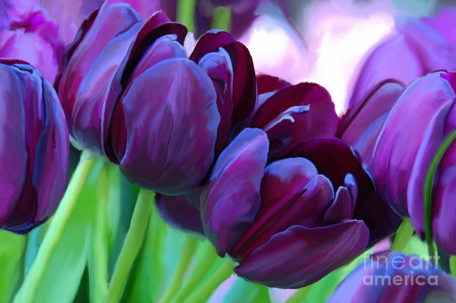 Tulips-dark-purple Painting by Tim Gilliland