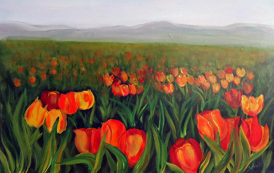 Tulips field Painting by Silvia Philippsohn