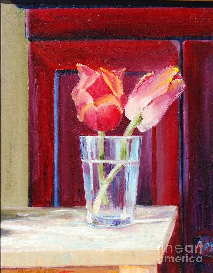 Tulips In A Glass Painting by Frank Hoeffler