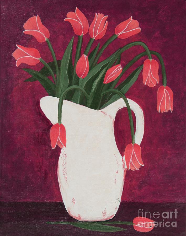 Tulips in a Milk Jug 2 Painting by Barbara A Griffin